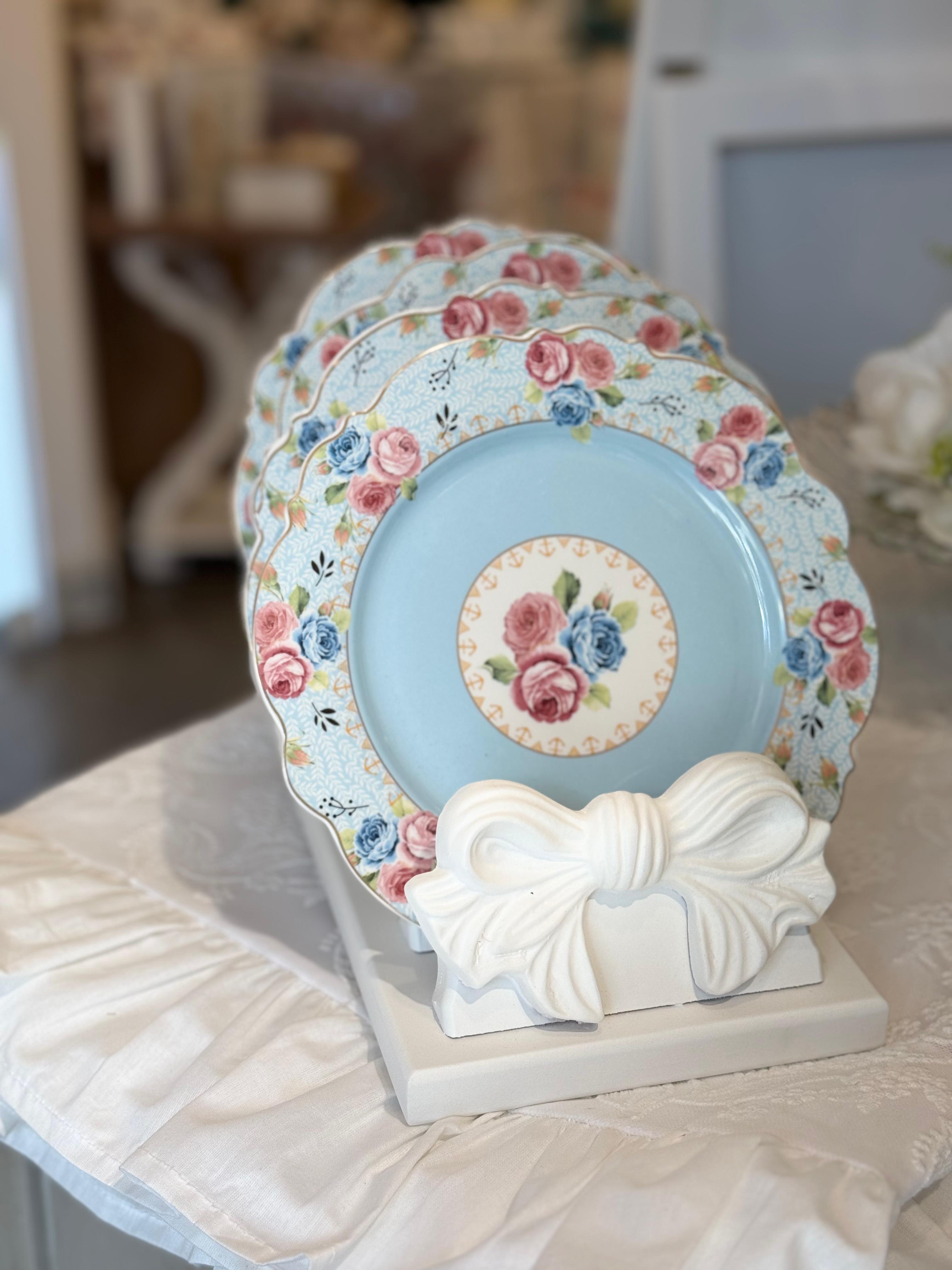 Portapiatti in legno bianco con fiocco - 30.5 x 15 x6 cm - L'Arte di Nacchi